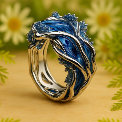 Retro Golden Wave Ocean Ring