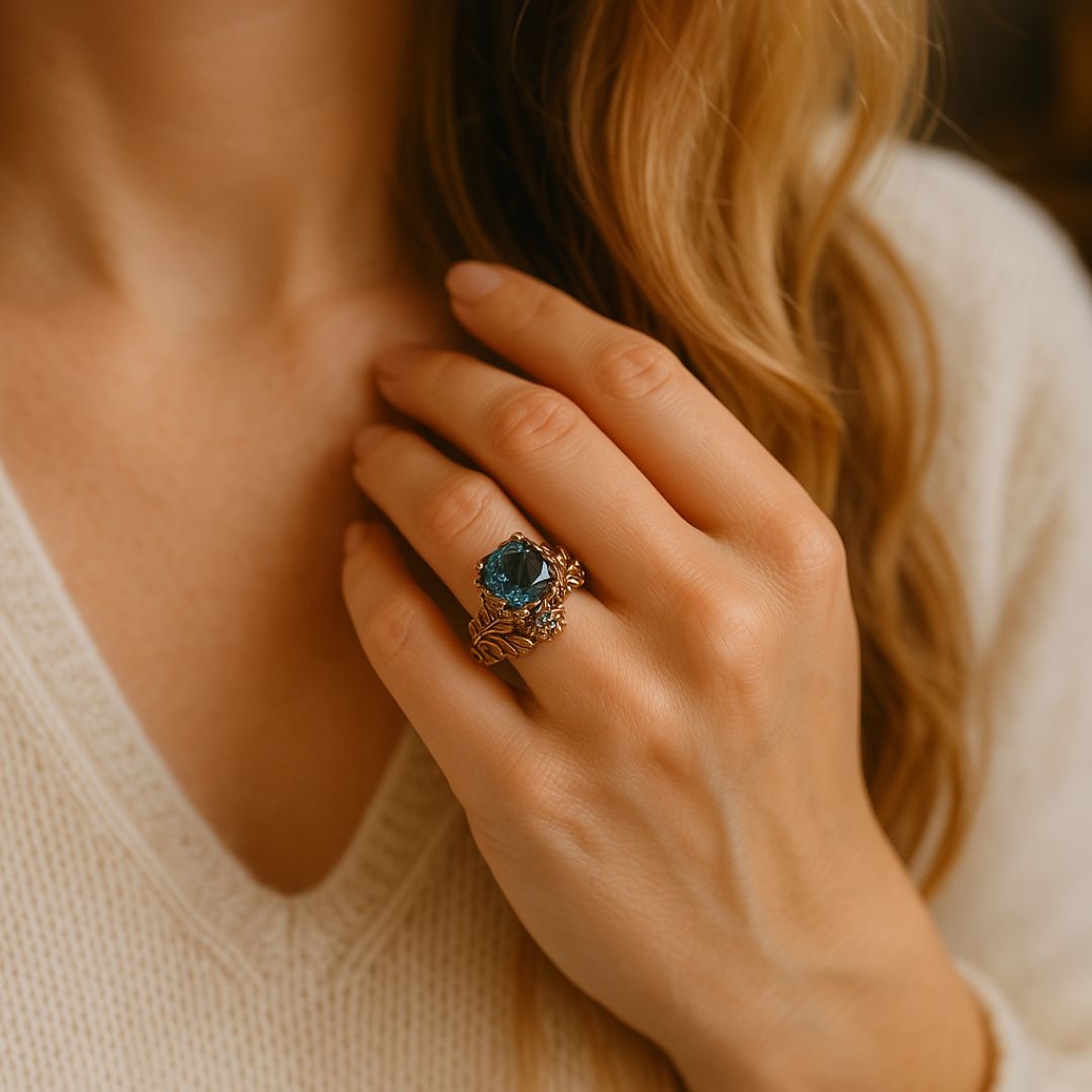 Emerald Green Nature-Inspired Crystal Ring