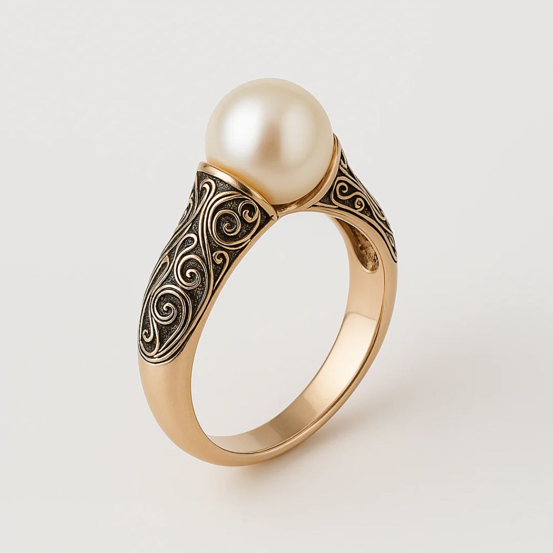 Classic Golden Ring with Vintage Pearl