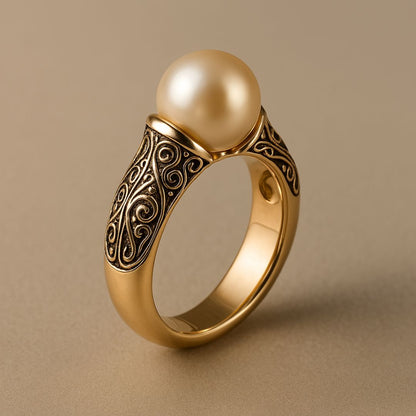 Classic Golden Ring with Vintage Pearl