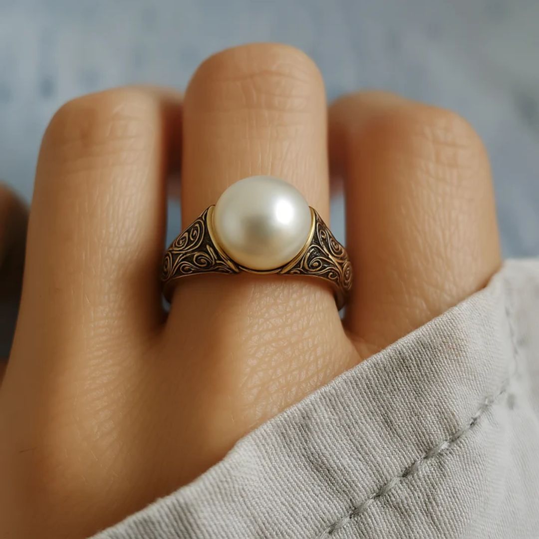 Classic Golden Ring with Vintage Pearl