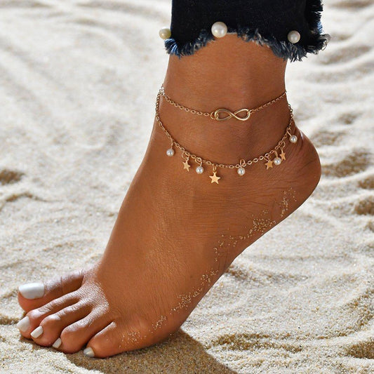 Infinity Pearl and Star Anklet Bracelet