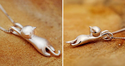 Playful Kitty Necklace in 925 Sterling Silver