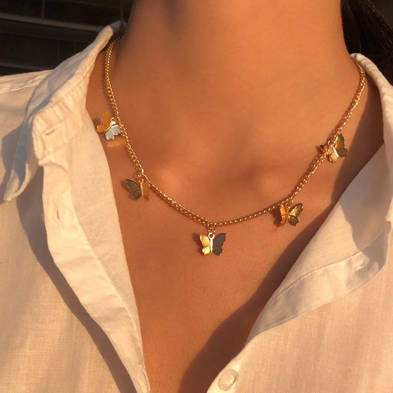 Butterfly Necklace in Silver and Gold Plating