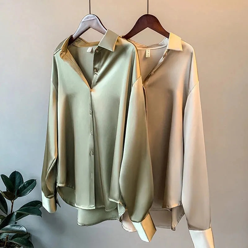 Lily™ | Elegant Satin Button-Up Shirt