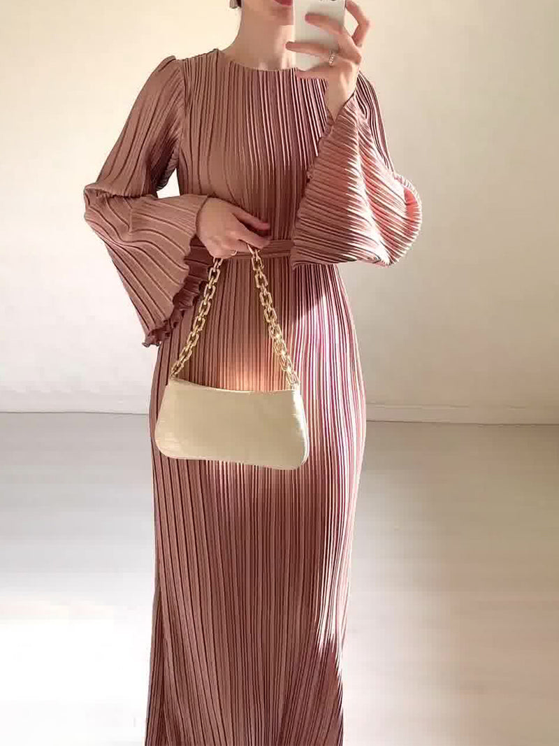 Seraphina™ - Graceful Pleated Long Sleeve Gown