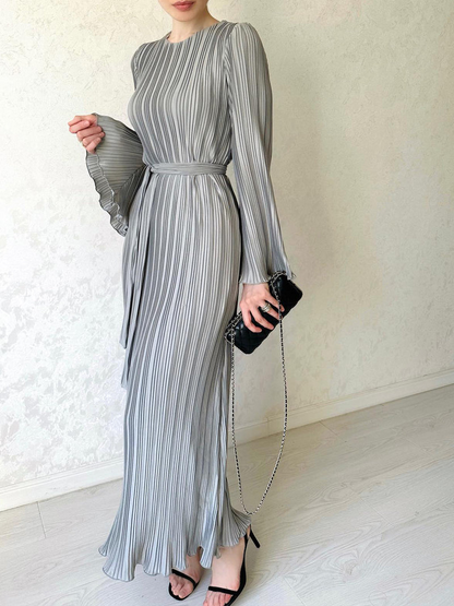 Seraphina™ - Graceful Pleated Long Sleeve Gown