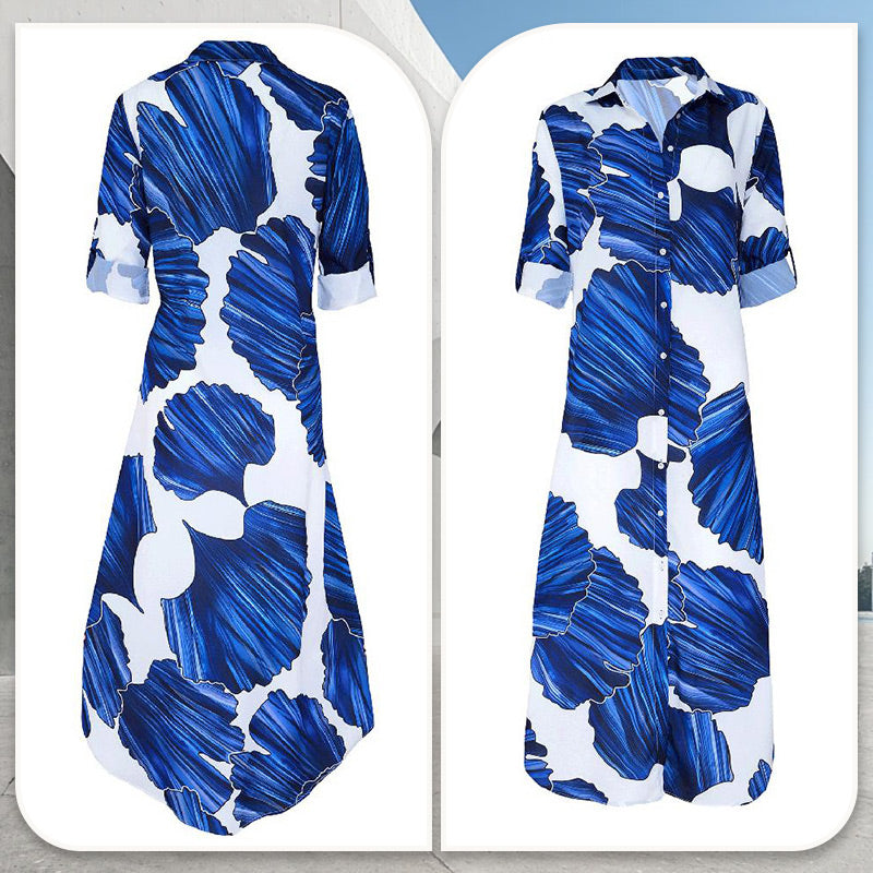 Floral Print Long-Sleeve Dress with Collar