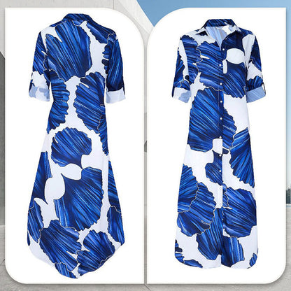 Floral Print Long-Sleeve Dress with Collar