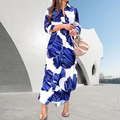 Floral Print Long-Sleeve Dress with Collar